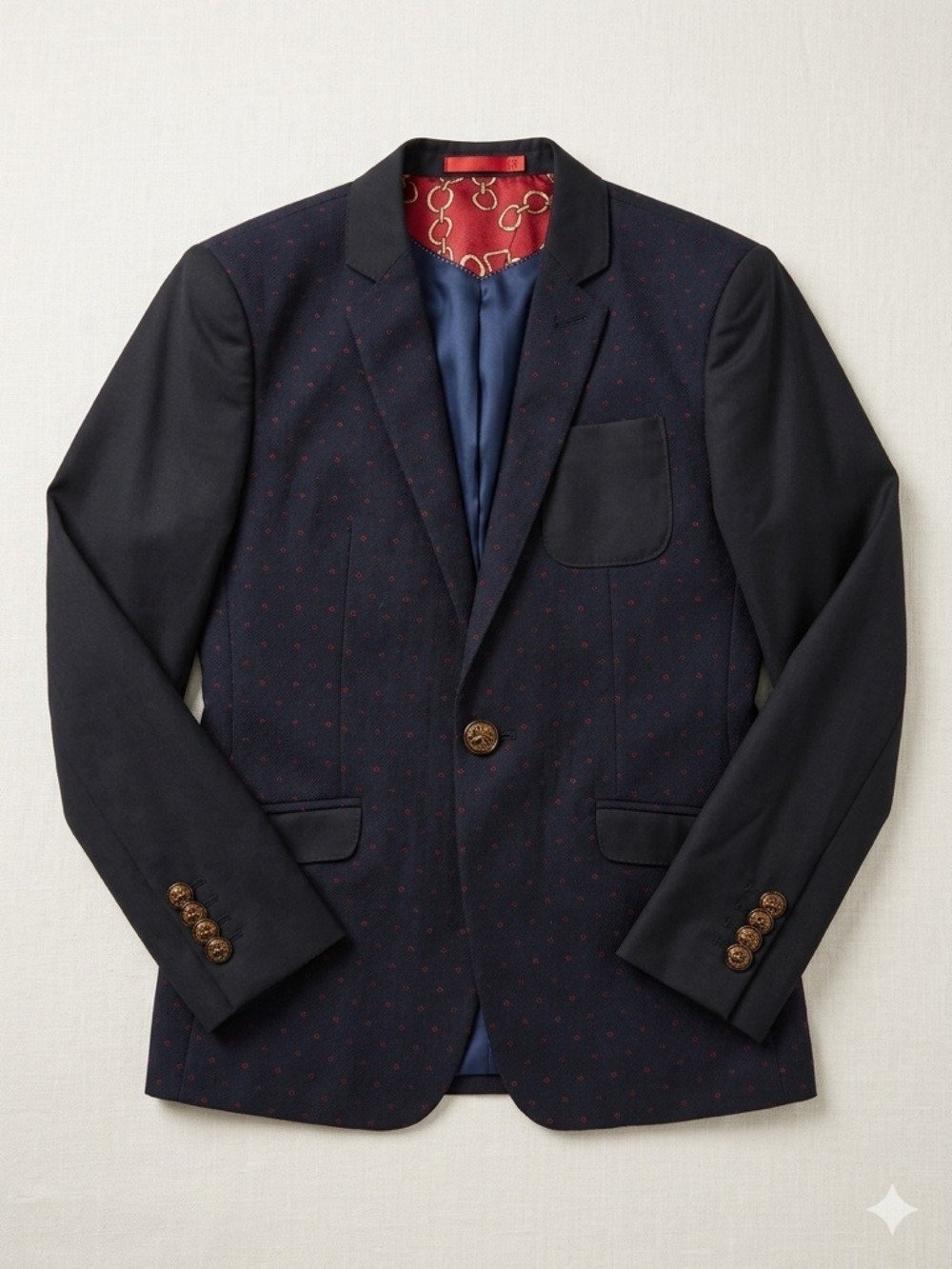Children's Navy Patterned Blazer with Contrast Sleeves
